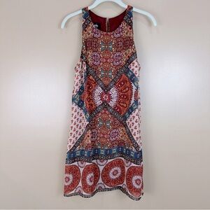 by & by Burgundy Orange Floral Patterned Boho Sleeveless Dress Medium Boho Indie